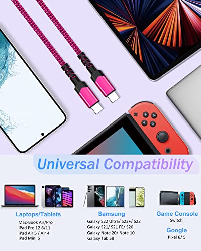 USB C to USB C Cable 10ft,Besgoods USB Type C Charger Fast Charging 60W 3A Braided Long Cord Compatible with Galaxy S23 Ultra S22 S21 S20 A53 iPad Pro Mini6 Air5 MacBook Pixel 7-Purple,Green,Blue,Pink