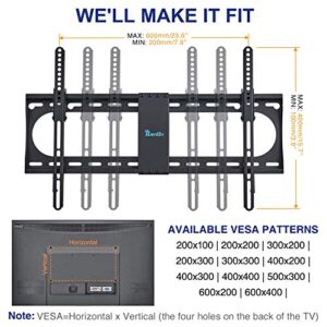 Rentliv Tilting TV Wall Mount TV Bracket for Most 37-70 Inches TVs, TV Mount with MAX VESA 600x400mm, TV Hanger Holds up to 132 LBS, fits for 16" 18" 24" Wood Studs, Low Profile TV Holder