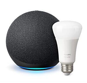Echo (4th Gen) | Charcoal with Philips Hue White Smart Bulb