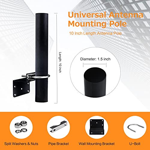 Antenna Mount, Outdoor Antenna Pole - Universal Antenna Mast Pole, Home Outside Mount Pole Bracket for Signal Booster - 10" Length Antenna Mounting Pole - Black