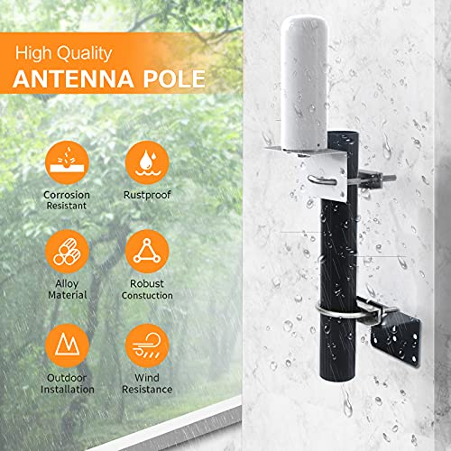 Antenna Mount, Outdoor Antenna Pole - Universal Antenna Mast Pole, Home Outside Mount Pole Bracket for Signal Booster - 10" Length Antenna Mounting Pole - Black