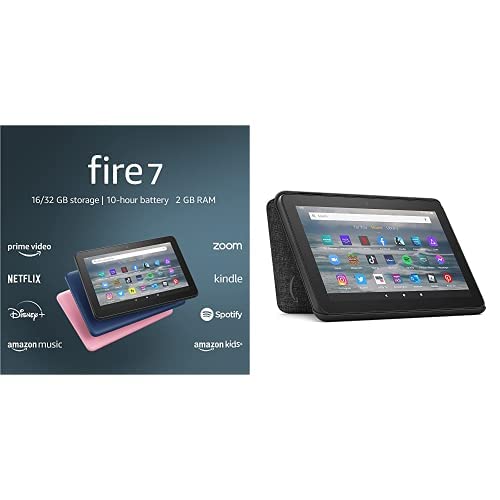 All-new Fire 7 tablet (16 GB, Black, Ad-Supported) + Amazon Standing Cover (Black)