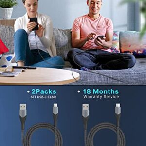 USB C Cable 6ft 2Pack Type C Charger Cable Fast Charging Cord Phone Charger C Type Nylon Braided for Samsung Galaxy S22 S21 S20 S10 S9 S8 A11 A12 A13 A20 A21 A22 A32 A42 A50 A53 A70 A90, Moto LG PS5
