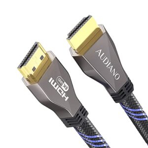 audiano 8k hdmi 2.1 cable, 48 gbps ultra high speed 3d nylon braided cord, supports 8k 60hz 4k 120hz 144hz, earc dolby vision hdr 10, hdcp 2.2 2.3, compatible with roku/ps4/ps5/blu-ray(6.6ft/2m)