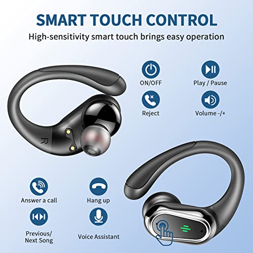 Wireless Earbuds Headphones Bluetooth 5.3, 50Hrs Playtime with LED Display, Over Ear Buds Noise Cancelling Mic, Stereo Bass Bluetooth Earbuds with Earhooks, IP7 Waterproof Earphones for Sports Workout