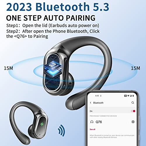 Wireless Earbuds Headphones Bluetooth 5.3, 50Hrs Playtime with LED Display, Over Ear Buds Noise Cancelling Mic, Stereo Bass Bluetooth Earbuds with Earhooks, IP7 Waterproof Earphones for Sports Workout