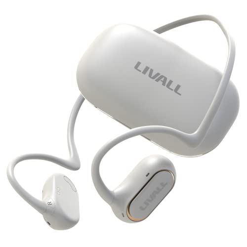 LIVALL LTS21 - Open-Ear Bluetooth 5.2 Sport Headphones - Air Conduction Detachable Wireless Earphones for Workouts Built-in Mic for Music, Sweatproof, with Head Bracket, Touch Controls - Ivory White