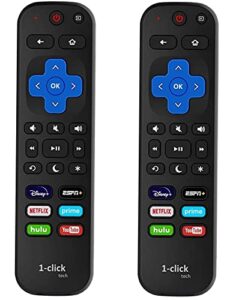 1-clicktech for【roku tv & roku box】 remote control – tcl hisense onn sanyo sharp hitachi element insignia westinghouse lg jvc magnavox roku tv, w/ 12 opt. channels [not for stick] (2 pack remote)