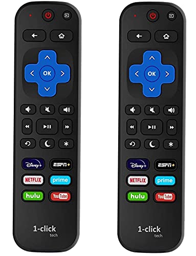 1-clicktech for【Roku TV & Roku Box】 Remote Control - TCL Hisense ONN Sanyo Sharp Hitachi Element Insignia Westinghouse LG JVC Magnavox Roku TV, w/ 12 Opt. Channels [NOT for Stick] (2 Pack Remote)