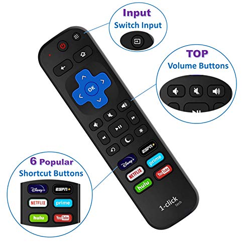 1-clicktech for【Roku TV & Roku Box】 Remote Control - TCL Hisense ONN Sanyo Sharp Hitachi Element Insignia Westinghouse LG JVC Magnavox Roku TV, w/ 12 Opt. Channels [NOT for Stick] (2 Pack Remote)