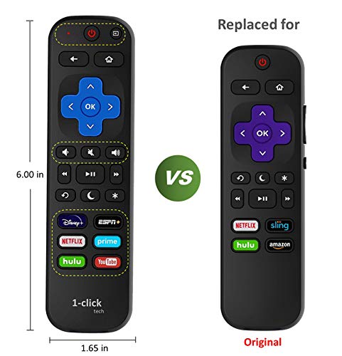 1-clicktech for【Roku TV & Roku Box】 Remote Control - TCL Hisense ONN Sanyo Sharp Hitachi Element Insignia Westinghouse LG JVC Magnavox Roku TV, w/ 12 Opt. Channels [NOT for Stick] (2 Pack Remote)