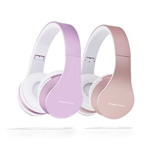 powerlocus rose gold bluetooth headphones with white/purple bluetooth headphones