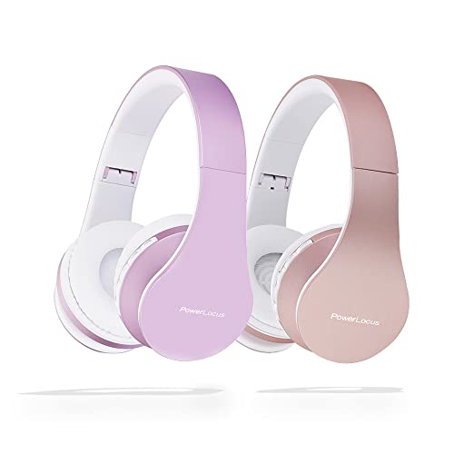 PowerLocus Rose Gold Bluetooth Headphones with White/Purple Bluetooth Headphones