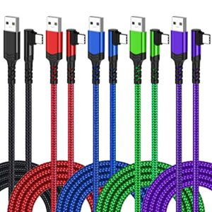 agtray 5-pack 10ft usb c cable 90 degree long nylon braided usb a to usb c cable plug type c fast charge cable right angle l shape cord compatible samsung galaxy s22 s21 s20 s10 note 20 10 9 a51,g8 g7