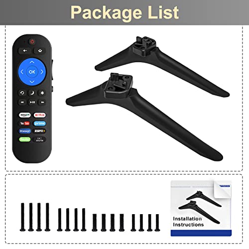 TV Legs for Hisense TV Legs with Remote for Roku TV & Roku Players, TV Base Stand for Hisense TV Stand 32" 43" 50" 55" 58" 60" 65" TV with Screws, Base Stand & Replacement Remote for Hisense Roku TV