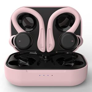 pink over the ear wireless earbuds with earhooks bluetooth earbuds with ear hook workout running sport headphones waterproof ear buds small mini earphones noise cancelling headset with microphone