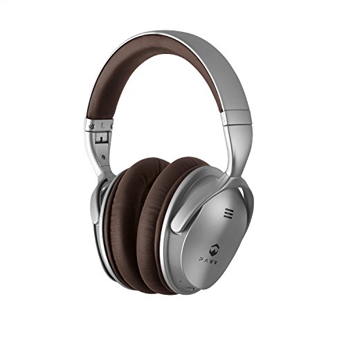 Paww WaveSound 2.1 Wireless Bluetooth Over-The-Ear Foldable Headphones - Headset with Mic, aptX Low Latency (34 ms) / Super-Fast Audio for PC Gaming, TV, Wired Mode / 16-Hour Playtime (Silver/Brown)