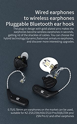 erjigo TWS + Earbuds Hook 2Pin Connector with Mic Support/30 Hours Playback,KZ-AZ09 HD Bluetooth5.2 Ear Hook Compatible with 0.75/0.78mm Pin Earphones/Headphones/Headsets for Sports (C Pin)