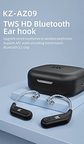 erjigo TWS + Earbuds Hook 2Pin Connector with Mic Support/30 Hours Playback,KZ-AZ09 HD Bluetooth5.2 Ear Hook Compatible with 0.75/0.78mm Pin Earphones/Headphones/Headsets for Sports (C Pin)