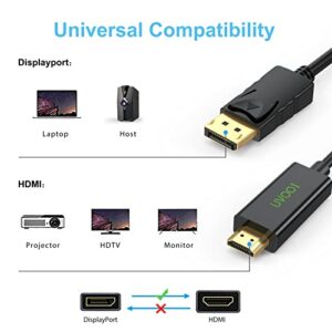 DisplayPort to HDMI Cable 6 Feet, Display Port DP to HDMI Cord 1080P Support Audio & Video, Compatible with Computer, Monitor, Projector, TV