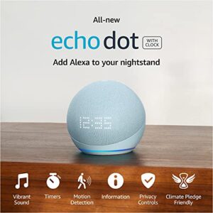 Echo Dot (5th Gen) with Clock| Cloud Blue with Amazon Basics Smart Color Bulb