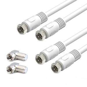 short coaxial cable, 2-pack 1ft coaxial cable, rg6 cable 0.3m with right angle connectors, white 75 ohm shield digital coax cables with f-male connectors, ideal for tv antenna dvr satellite