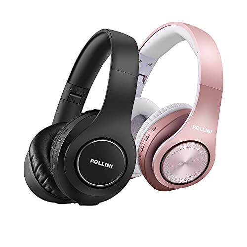 pollini Bluetooth Headphones Over Ear, Wireless Headset V5.0 with 6 EQ Modes, Soft Memory-Protein Earmuffs and Built-in Mic for iPhone/Android Cell Phone/PC/TV