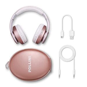 pollini Bluetooth Headphones Over Ear, Wireless Headset V5.0 with 6 EQ Modes, Soft Memory-Protein Earmuffs and Built-in Mic for iPhone/Android Cell Phone/PC/TV