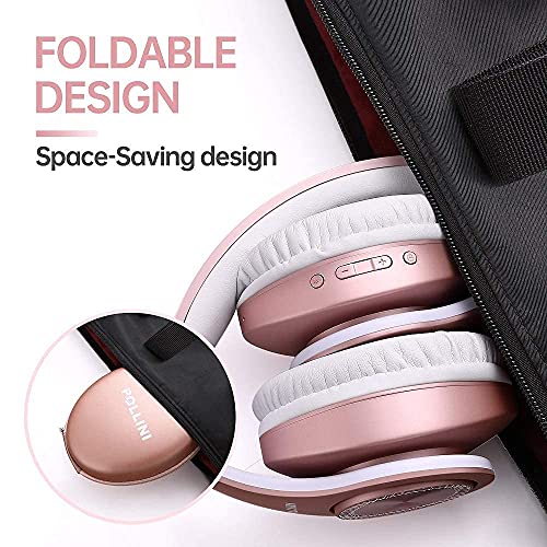 pollini Bluetooth Headphones Over Ear, Wireless Headset V5.0 with 6 EQ Modes, Soft Memory-Protein Earmuffs and Built-in Mic for iPhone/Android Cell Phone/PC/TV