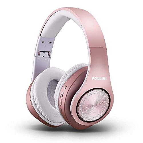 pollini Bluetooth Headphones Over Ear, Wireless Headset V5.0 with 6 EQ Modes, Soft Memory-Protein Earmuffs and Built-in Mic for iPhone/Android Cell Phone/PC/TV