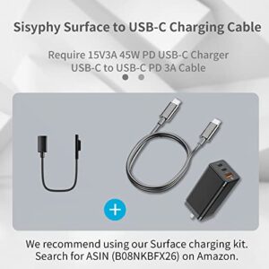 Sisyphy Nylon Braided Surface Connect to USB-C Charging Cable Compatible for Microsoft Surface Pro7 Go2 Pro6 5/4/3 Surface Laptop Book,Works with 45W 15V3A USBC Charger and 3A USBC Cable - 0.2 Meters