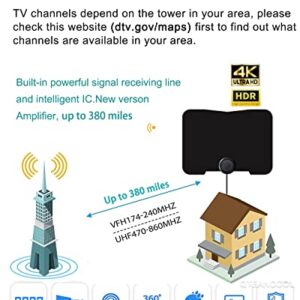 TV Antenna for Smart TV, TV Antenna Indoor 380+ Miles Long Range, Antenna TV Digital HD Indoor Support 4K 1080p UHF VHF FM, Digital Antenna for TV for Local Channels, TV Antenna Amplifier Booster