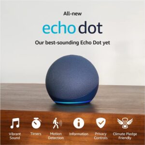 All-New Echo Dot (5th Gen, 2022 release) | Smart speaker with Alexa | Deep Sea Blue + Philips Hue White A19 Medium Lumen Smart Bulb, 1100 Lumens