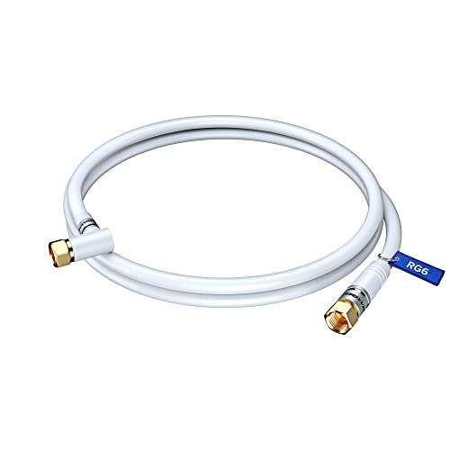 Coaxial Cable RG6, with a Right Angle 90° Connector, 1.5 ft, Coax Cable F-Type Triple Shielded Coax Cable 1.5 Feet (White)