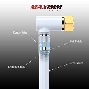 Coaxial Cable RG6, with a Right Angle 90° Connector, 1.5 ft, Coax Cable F-Type Triple Shielded Coax Cable 1.5 Feet (White)