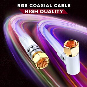 Coaxial Cable RG6, with a Right Angle 90° Connector, 1.5 ft, Coax Cable F-Type Triple Shielded Coax Cable 1.5 Feet (White)