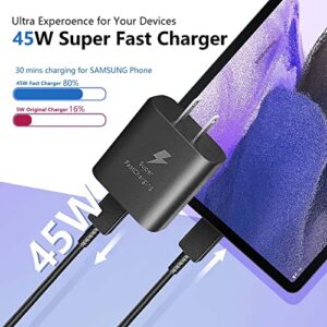 45W Fast Wall Charger USB-C Charging Cable Cord Fit for Samsung Galaxy Tab S8, S8+, S7, S7+, S7 FE, S6, S6 Lite, S5e, S4, S3; Tab A 10.1" 8.0" 8.4", Tab A7 10.4", Tab A7 Lite 8.7", Tab A8 10.5"