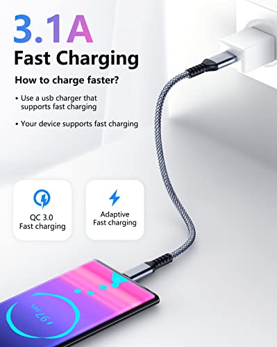 Short USB C Cable 1ft, 3.2 Gen 2 USB A to C Cord, 10Gbps High Speed Data Transfer, 3.1A 60W Type C Fast Charging Wire compatible with Samsung Pixel Moto LG Phones SSD Powerbank Tablets Laptop, Braided