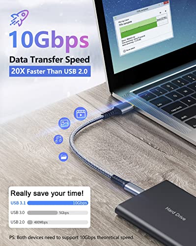 Short USB C Cable 1ft, 3.2 Gen 2 USB A to C Cord, 10Gbps High Speed Data Transfer, 3.1A 60W Type C Fast Charging Wire compatible with Samsung Pixel Moto LG Phones SSD Powerbank Tablets Laptop, Braided