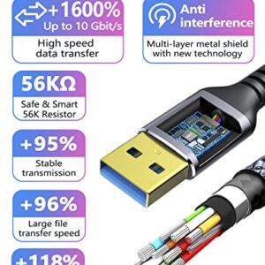 Short USB C Cable 1ft, 3.2 Gen 2 USB A to C Cord, 10Gbps High Speed Data Transfer, 3.1A 60W Type C Fast Charging Wire compatible with Samsung Pixel Moto LG Phones SSD Powerbank Tablets Laptop, Braided