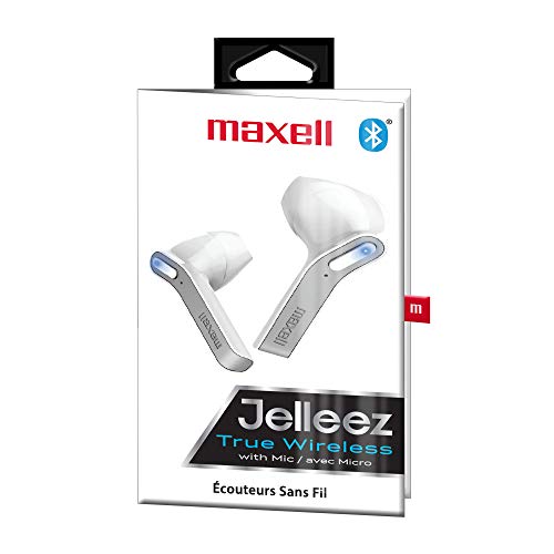 Maxell Jelleez True Wireless Bluetooth 5.0 Earbuds + Rubberized Charging Case & Earbuds – Secure Comfort Fit – IPX4 Sweat Resistance - 9-Hr Playtime – Enhanced Bass – White