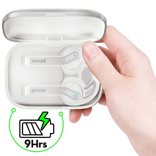 Maxell Jelleez True Wireless Bluetooth 5.0 Earbuds + Rubberized Charging Case & Earbuds – Secure Comfort Fit – IPX4 Sweat Resistance - 9-Hr Playtime – Enhanced Bass – White