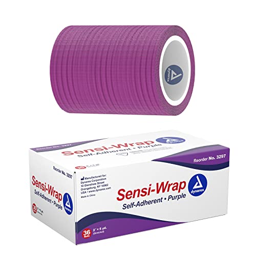 Dynarex 3297 Sensi-Wrap Self-Adherent Bandage Roll, Purple, 2" x 5 yds Size, 180" Length, 2" Width, Pack of 36