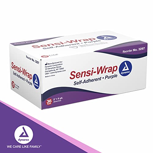 Dynarex 3297 Sensi-Wrap Self-Adherent Bandage Roll, Purple, 2" x 5 yds Size, 180" Length, 2" Width, Pack of 36