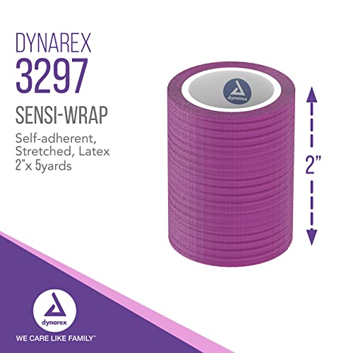 Dynarex 3297 Sensi-Wrap Self-Adherent Bandage Roll, Purple, 2" x 5 yds Size, 180" Length, 2" Width, Pack of 36