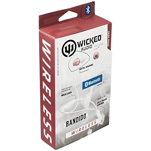 Wicked Audio Bandido Wireless — Bluetooth Earbuds with Microphone and Track Control — Wireless Headset with Metal Housing, Loop and Fin Attachments and Enhanced Bass — Rose Gold