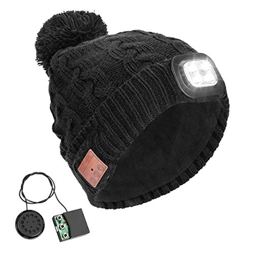 Number-one Wireless Beanie Hat with LED Headlight Handsfree Winter Warm Bluetooh Beanies Wireless Headphones Headset 5.0 Rechargeable Unisex Knitted Musical Cap for Running Skiing Camping Cycling