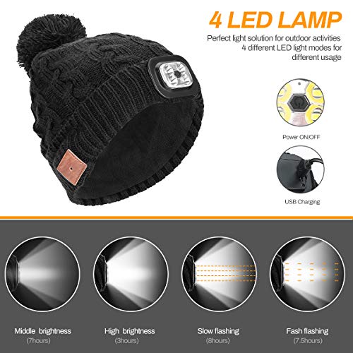 Number-one Wireless Beanie Hat with LED Headlight Handsfree Winter Warm Bluetooh Beanies Wireless Headphones Headset 5.0 Rechargeable Unisex Knitted Musical Cap for Running Skiing Camping Cycling