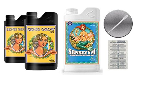 Advanced Nutrients Sensi Grow A & B 1 Liter & Sensizym 1 Liter Bundle with Conversion Chart and 3mL Pipette