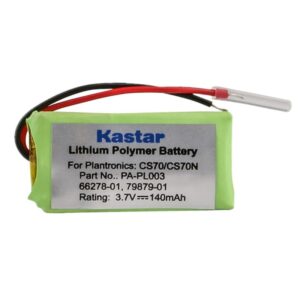 kastar battery compatible with plantronics 66278-01 headset battery li-pol, 3.7 volt, 140 mah – ultra hi-capacity – works for plantronics cs70/n, 66278-01 rechargeable battery